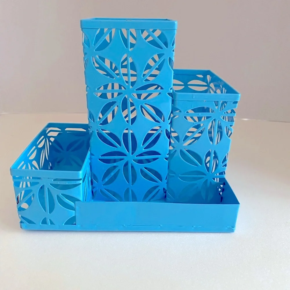 Blue Metal Desk Organizer Set